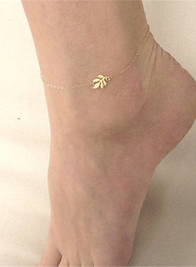 Trendy Summer Gold Sliver Color Leaf Chain Anklet For Woman