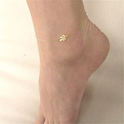 Trendy Summer Gold Sliver Color Leaf Chain Anklet For Woman