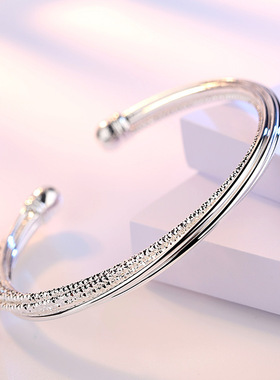 Fashion 925 Stamp Silver Color Woman Charm Cuff Bracelet