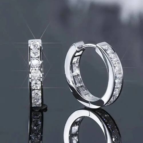 Sterling Silver Round Zircon Hoop Earrings For Women Simple
