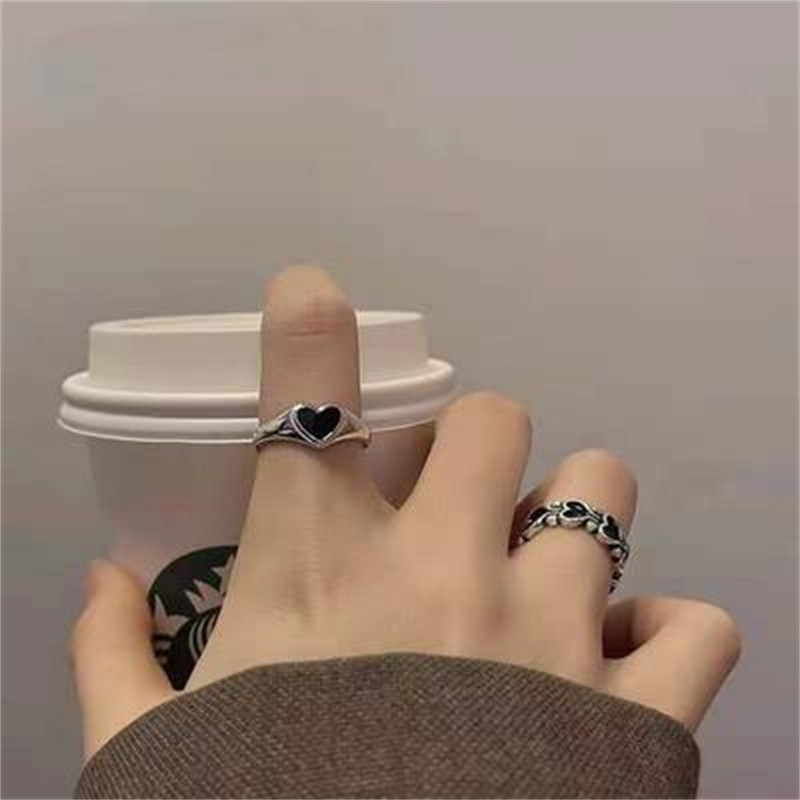 Heart Rings For Women Punk Girl Hip Hop Jewelry Korea - 实物图