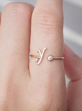 Stainless Steel A-Z 26 Letters Rings for Women Tiny Wedding