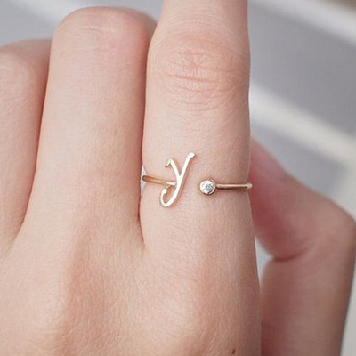 Stainless Steel A-Z 26 Letters Rings for Women Tiny Wedding