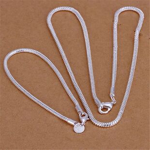 3mm Thick Silvery Snake Chain Jewelry Set Multiple Length