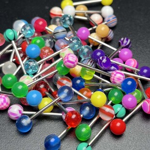 Tongue Piercing 30Pcs Colorful Stainless Steel Ball Barbell