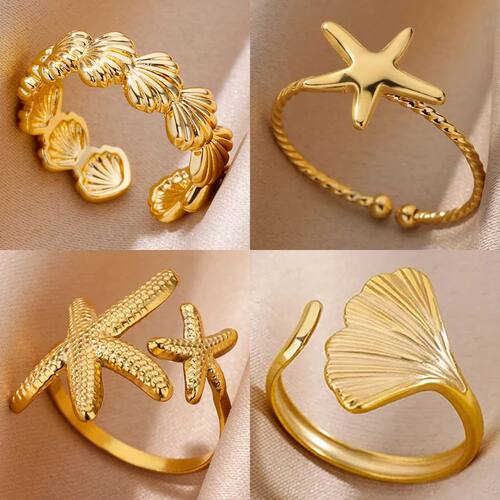 Ocean Starfish Shell Open Rings For Women Gold Color
