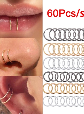 60Pcs/set Nose Ring Piercing Punk Gold Silver Color