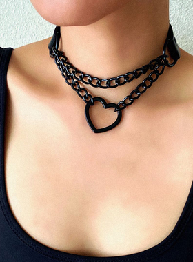 Vintage Heart Necklace Choker With Chain Goth Collar For