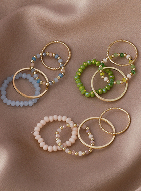 4PCS Women's Ring Summer Crystal Beaded Vintage Rings Set