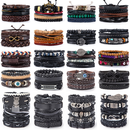 2023Vintage Multilayer Leather Braid Bracelets Bangles Star