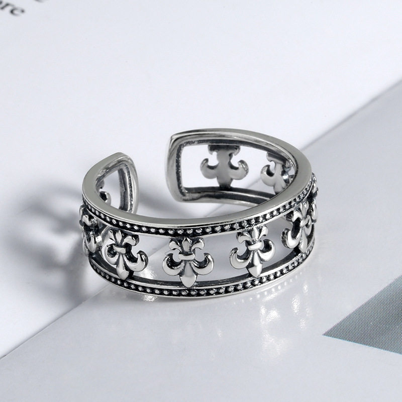 S925 sterling silver new hollow cross pattern ring for men