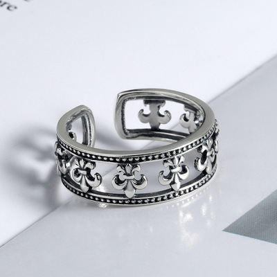 S925 sterling silver new hollow cross pattern ring for men