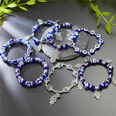 Trendy Couple Turkish Evil Eye Palm Elastic Bracelet For