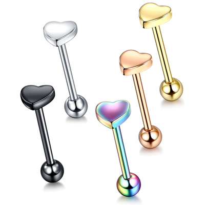 1PC 14G Steel Heart Logo Tongue Barbell Piercings Rose Gold