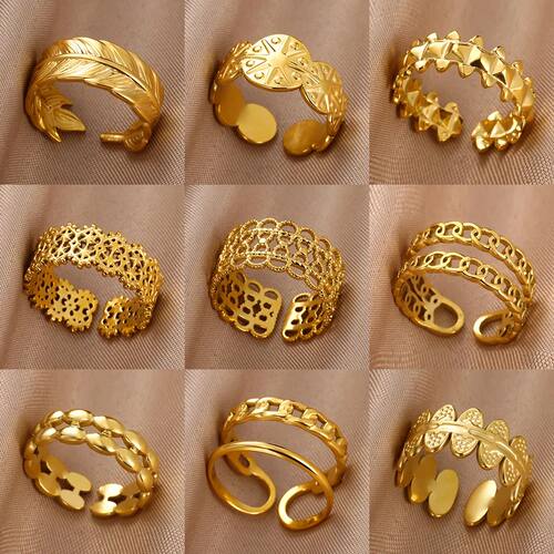 Stainless Steel Double Layer Rings for Women Hollow Out