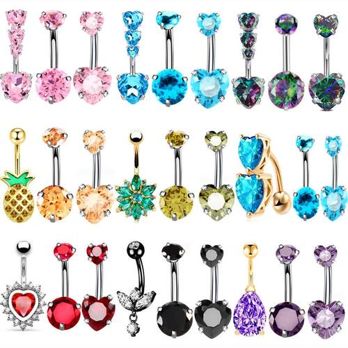 3PCS Heart Crystal Belly Button Piercing Jewelry Set Red Cz