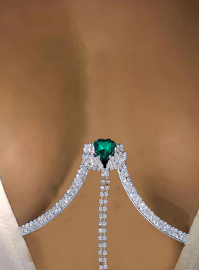New Green Heart-shaped Tassel Bra Chain Glitter Bracket