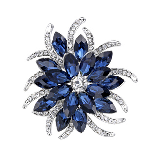 Crystal Flower Brooch Pins Women Deep Blue Flower Broches