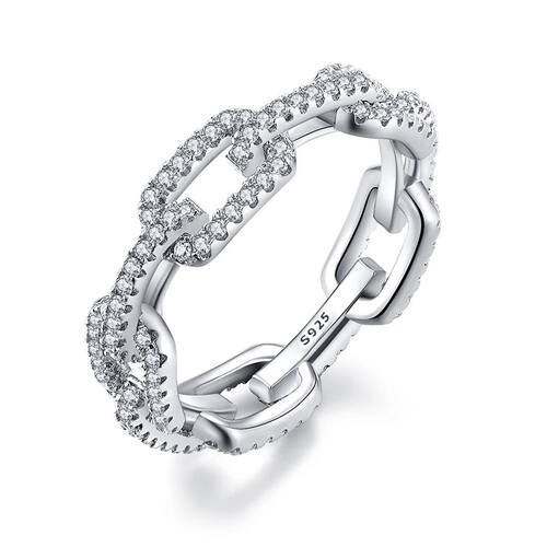 Sterling Silver Geometric Cubic Zirconia Stackable Ring for