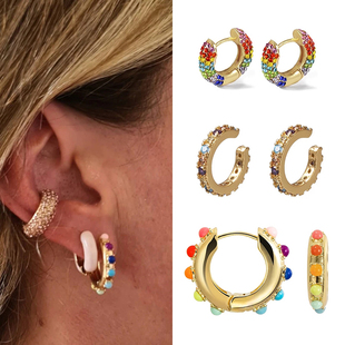 Women CZ Rainbow Earrings Cubic Zirconia Ear Cuff Set for