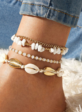 2023 New Bohemia Shell Evil Eye Star Charm Anklets for Women