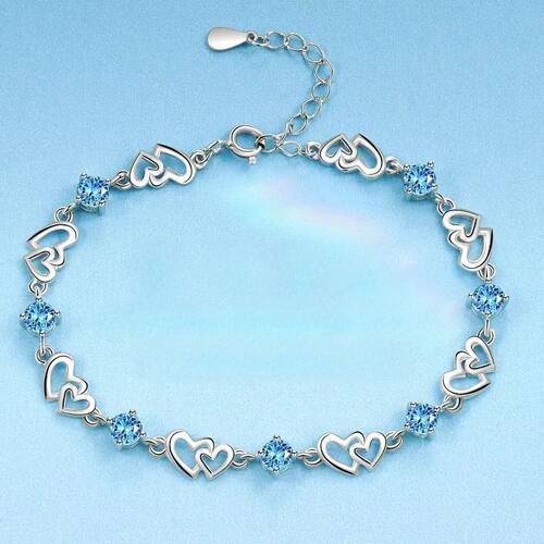 Sterling Silver Double Heart Bracelets For Women Elegant Blu