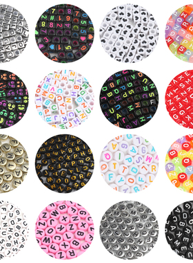 Mixed Letter Acrylic Beads Round Flat Alphabet Digital Cube