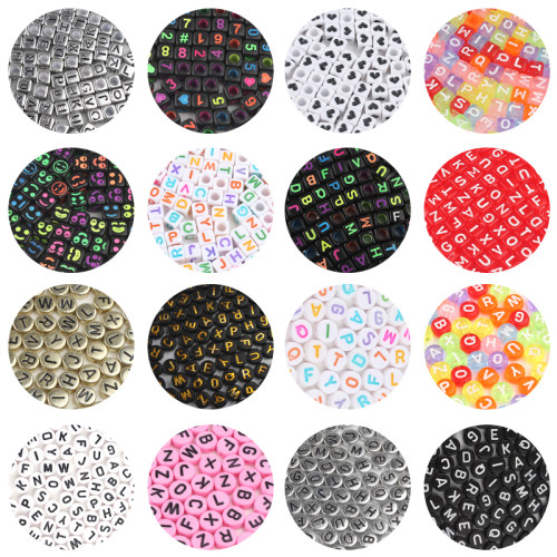 Mixed Letter Acrylic Beads Round Flat Alphabet Digital Cube