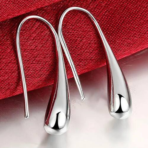 Sterling Silver Water Drop Pendants Hoop Earrings For Women
