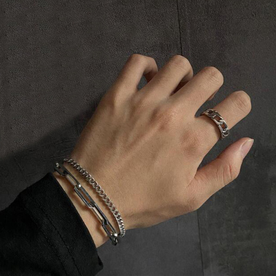 Bohemian Geometric Double Layer Bracelets Punk Chunky Thick