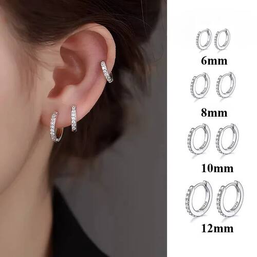 Sterling Silver Shiny Crystal Hoop Earrings For Women Fashio