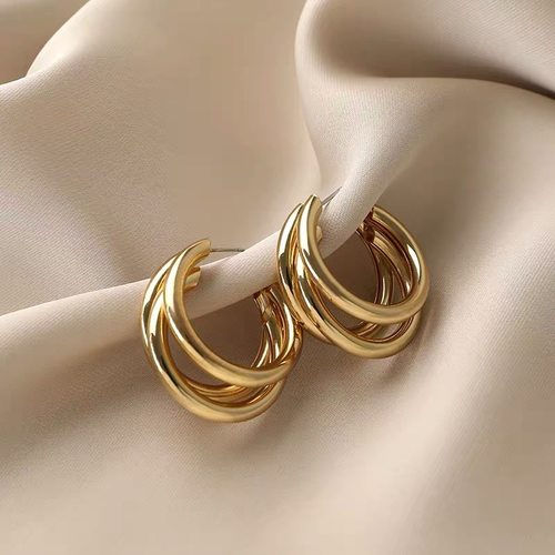Three-ring Hoop Earrings For Women Modern Gold Plated
