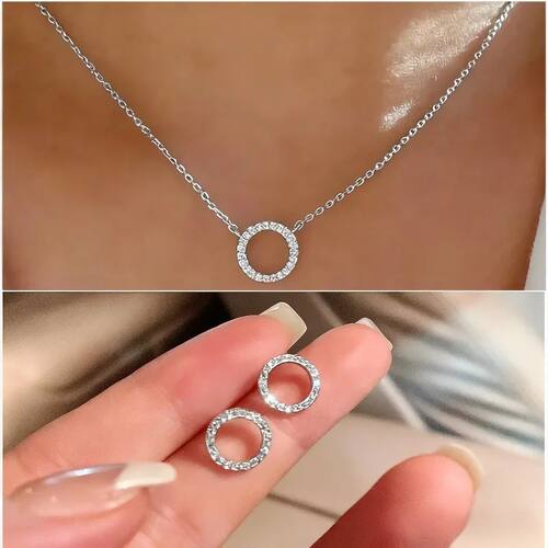 3Pcs/Set Fashion Dazzling Circle Earrings Necklace Set For W