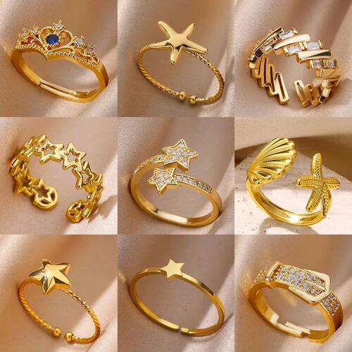 Double Star Rings For Women Gold Color Stainless Steel