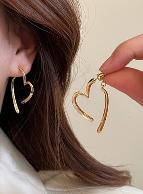 Vintage Gold Color Heart Hoop Earrings for Women Fashion