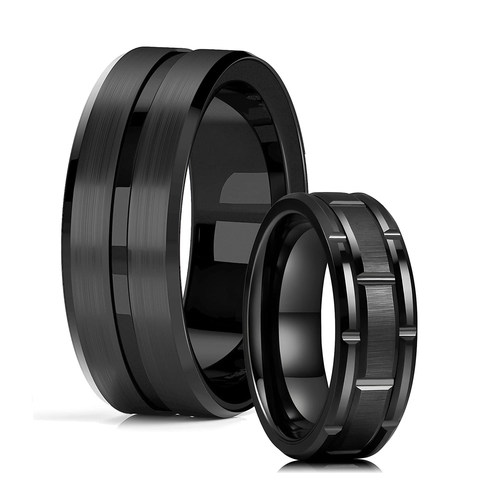 Classic Men's 8mm Black Tungsten Wedding Rings Double