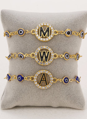 Trendy A-Z Letter Turkish Evil Eye Bracelet Shiny