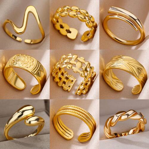 Rings Set for Women Men Stainless Steel Gold Color