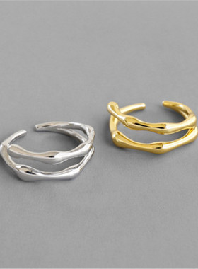 Resizable S925 Sterling Silver Pinky Ring Irregular Two