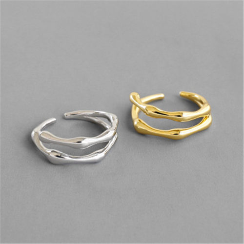 Resizable S925 Sterling Silver Pinky Ring Irregular Two