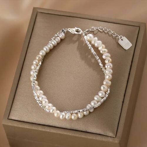 Sterling Silver Double Layer Pearl Bracelets for Women Girl