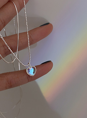 925 Sterling Silver Tassel Moonstone Heart Pendent Necklace