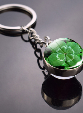 Clover Keychain Four Leaf Clover Glass Ball Double Side