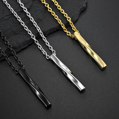 Fashion Men Rectangle Pendant Necklace Trendy Simple Chain
