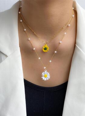 Gold Color Layered Flower Pendant Necklace Women Bohemian