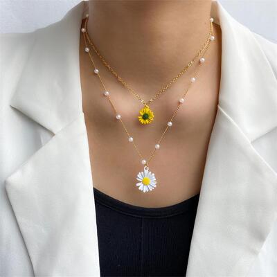 Gold Color Layered Flower Pendant Necklace Women Bohemian