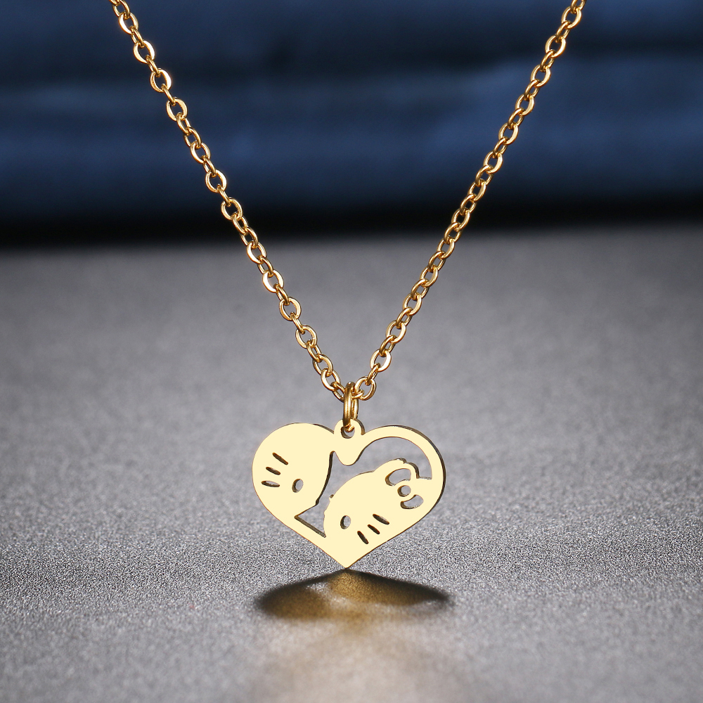 Stainless Steel Necklaces Couple Kittens Pendants Chain