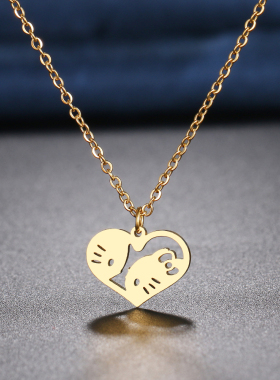 Stainless Steel Necklaces Couple Kittens Pendants Chain