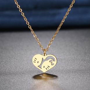 Stainless Steel Necklaces Couple Kittens Pendants Chain