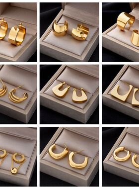 2024 New Round Chunky Hoop Earrings Gold Color Stainless